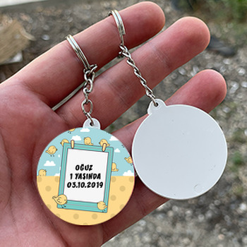 Sarı Kuşlar Temalı Daire Plastik Anahtarlık