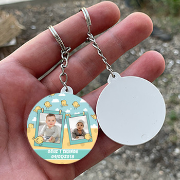 Sarı Kuşlar Temalı Resimli Daire Plastik Anahtarlık