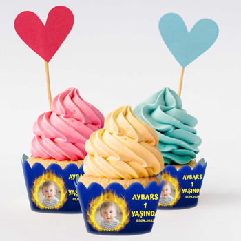 Sarı Lacivert Temalı Cupcake Sargısı