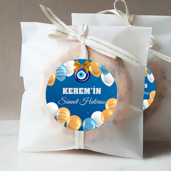 Sarı Mavi Balonlarla Nazar Boncuğu ve Sünnet Hatırası Temalı Sticker