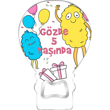 Sarı Mavi Tüylü Canavar Temalı Balon Ahşap Magnet 