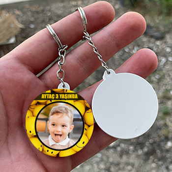 Sarı Neşeli Toplar Temalı Daire Plastik Doğum Günü Anahtarlık