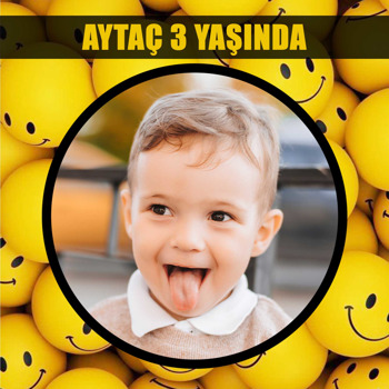 Sarı Neşeli Toplar Temalı Kare Doğum Günü Parti Afiş