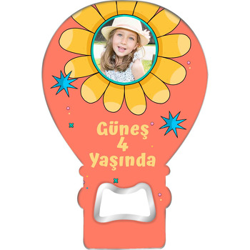 Sarı Papatya Çerçeve ile Turuncu Fon Temalı Balon Ahşap Magnet 