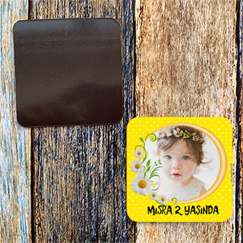 Sarı Papatya Temalı Kare Magnet