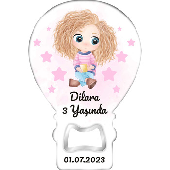 Sarı Saçlı Fincanlı Kız Çocuğu Temalı Balon Ahşap Magnet 