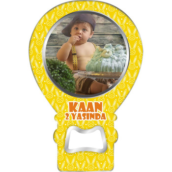 Sarı Tavşan Desen Temalı Balon Ahşap Magnet 