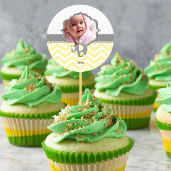 Sarı ve Gri Fil Temalı Resimli Kürdan Süs