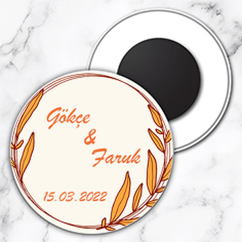 Sarı Yaprak Çerçeve Temalı Daire Plastik Magnet