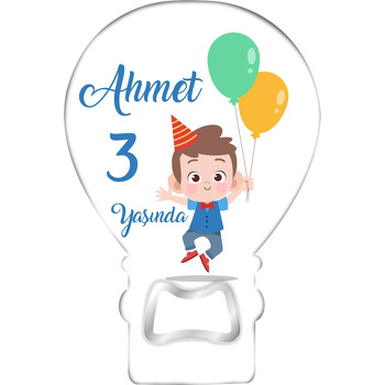 Sarı Yeşil Balonlu Erkek Çocuk Temalı Balon Ahşap Magnet 