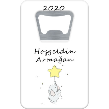 Sarı Yıldız Balonlu Fil Temalı Hoşgeldin Bebek Dikdörtgen Magnet Açacak
