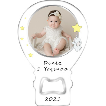 Sarı Yıldız Balonlu Fil Temalı Resimli Balon Ahşap Magnet 