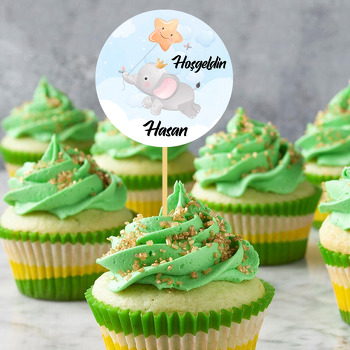 Sarı Yıldız Fonlu Uçan Fil Temalı Parti Kürdan Süs