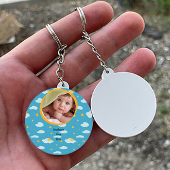 Sarı Yıldız Temalı Bebek Daire Plastik Anahtarlık