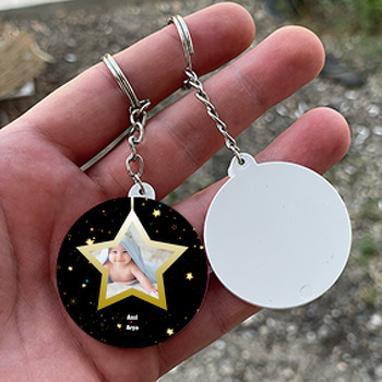 Sarı Yıldız Temalı Daire Plastik Anahtarlık