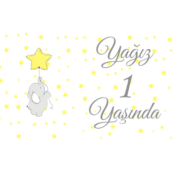Sarı Yıldızlı Fil Temalı Doğum Günü Afiş