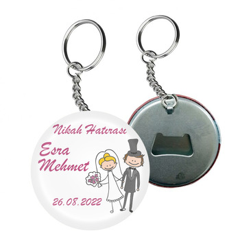 Sarışın Gelin ile Fötr Şapkalı Damat  Temalı Arkası Açacak Anahtarlık