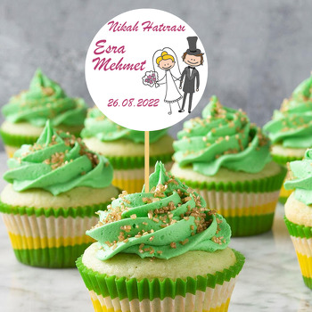 Sarışın Gelin ile Fötr Şapkalı Damat  Temalı Parti Kürdan Süs