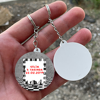 Satranç Temalı Daire Plastik Anahtarlık