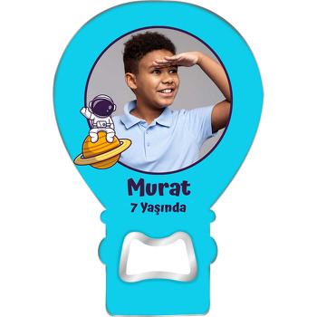 Satürn ile Astronot Temalı Balon Ahşap Magnet 