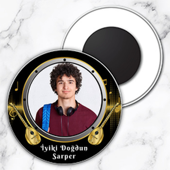 Saz Temalı Daire Plastik Magnet