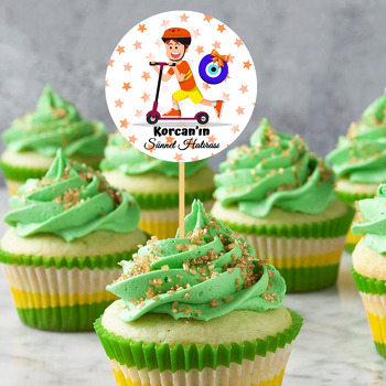 Scooterlı Çocuk ile Nazar Boncuğu Sünnet Temalı Parti Kürdan Süs