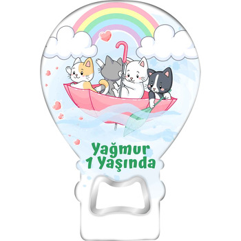 Şemsiye Gemisinde Kediler Temalı Balon Ahşap Magnet 