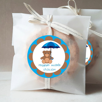 Şemsiyeli Ayıcık Temalı Doğum Günü Sticker
