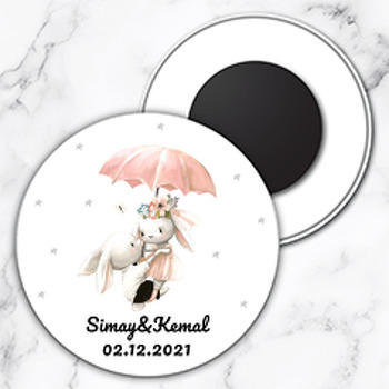 Şemşiyeli Tavşanlar Temalı Daire Plastik Magnet