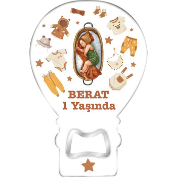 Sepet Beşikte Uyuyan Bebek Temalı Balon Ahşap Magnet 