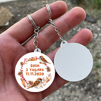 Serçe Temalı Daire Plastik Anahtarlık