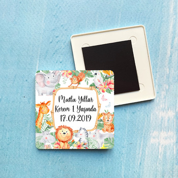 Sevimli Amazon Temalı Plastik Kare Magnet