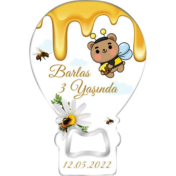 Sevimli Arı ile Bal Temalı Balon Ahşap Magnet 