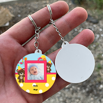 Sevimli Ayı Temalı Resimli Daire Plastik Anahtarlık