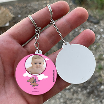 Sevimli Ayıcık 2 Temalı Hoşgeldin Bebek Daire Plastik Anahtarlık