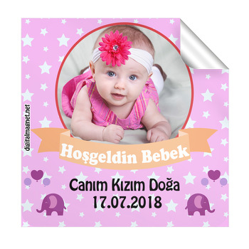 Sevimli Balon 2 Temalı Bebek Fil  Hoşgeldin  Kare Etiketi