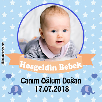 Sevimli Balon Temalı Bebek Fil  Hoşgeldin   Kare Parti Afişi