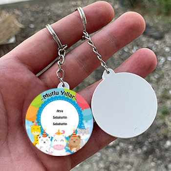 Sevimli Balon ve Hayvanlar Temalı Daire Plastik Anahtarlık