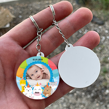 Sevimli Balon ve Hayvanlar Temalı Resimli Daire Plastik Anahtarlık