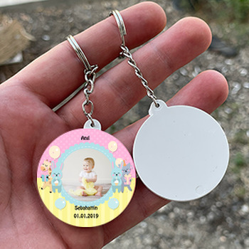 Sevimli Balonlar ve Hayvanlar Temalı Resimli  Daire Plastik Anahtarlık