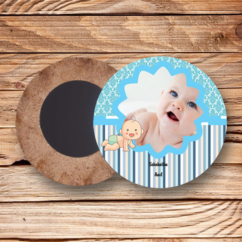 Sevimli Bebek Temalı Hoşgeldin Bebek Ahşap Daire Magnet