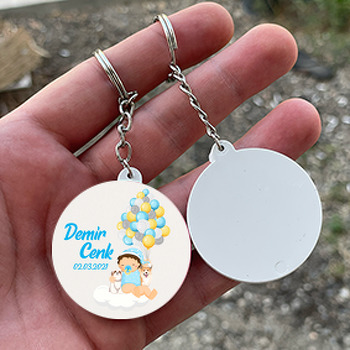 Sevimli Bebek ve Köpekler Temalı Daire Plastik Anahtarlık