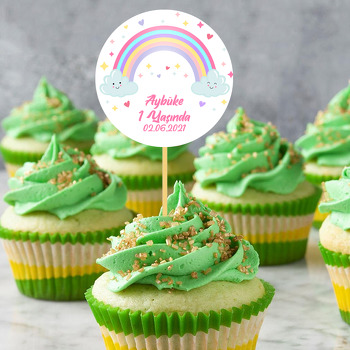 Sevimli Bulutlar ile Gökkuşağı Temalı Parti Kürdan Süs