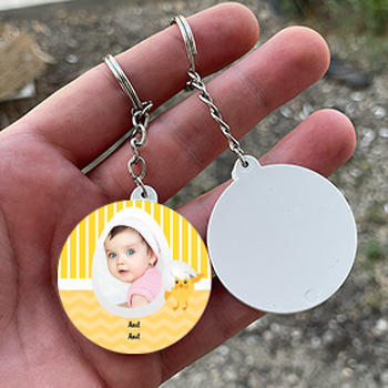 Sevimli Civciv Temalı Resimli Daire Plastik Anahtarlık