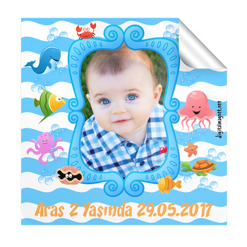 Sevimli Deniz Canlıları Temalı  Kare Etiket