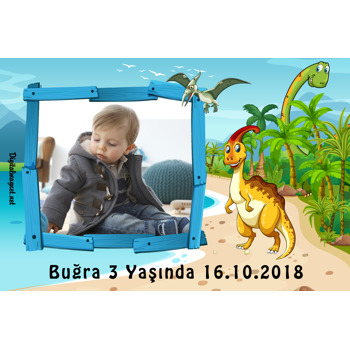 Sevimli Dinazor Temalı Doğum Günü Plastik Magnet
