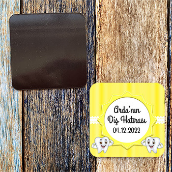 Sevimli Diş ile Sarı Çizgili Fon Temalı Diş Buğdayı Magnet