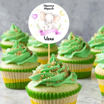 Sevimli Fil ile Mor Kalp Balon ve Ay Temalı Parti Kürdan Süs