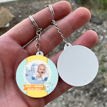 Sevimli Fil Temalı Resimli Daire Plastik Anahtarlık