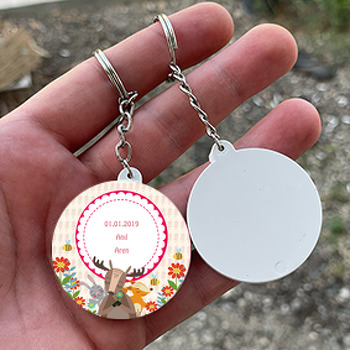 Sevimli  Geyik ve Tavşanlar Temalı Daire Plastik Anahtarlık